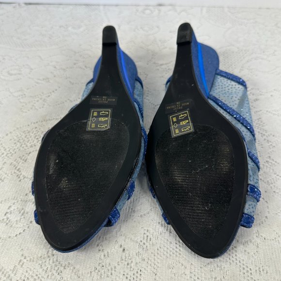 Proxy Navy Mesh and Sparkle Blue with silver Rhinestone, Slides, Block Heel, 9M - Picture 8 of 9